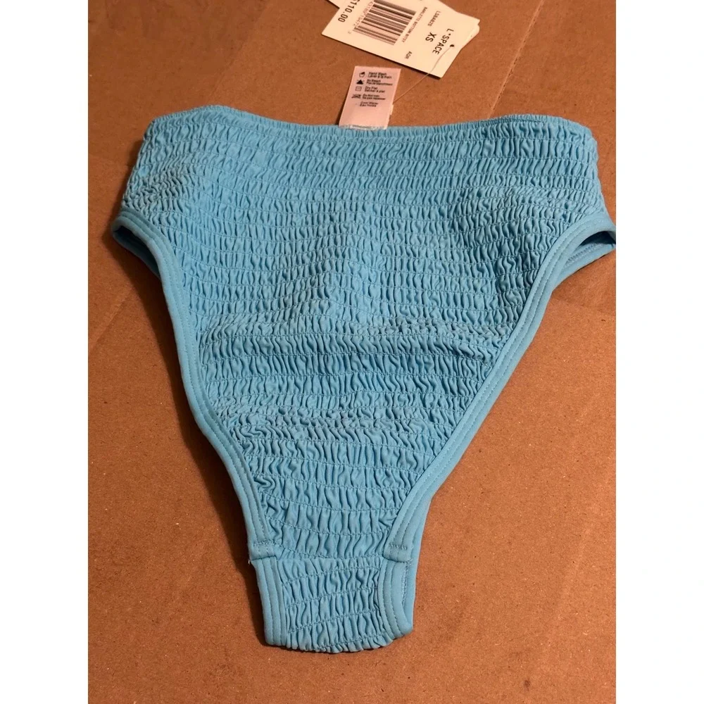 L Space Barlette Bitsy‎ Bikini Bottom Aquamarine Blue Smocked High Waist Size XS